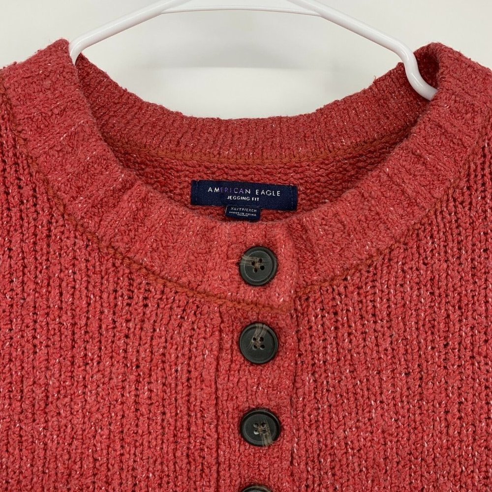 American Eagle Sweater Henley Jegging Fit Pullover Button Up Pink - Picture 4 of 12